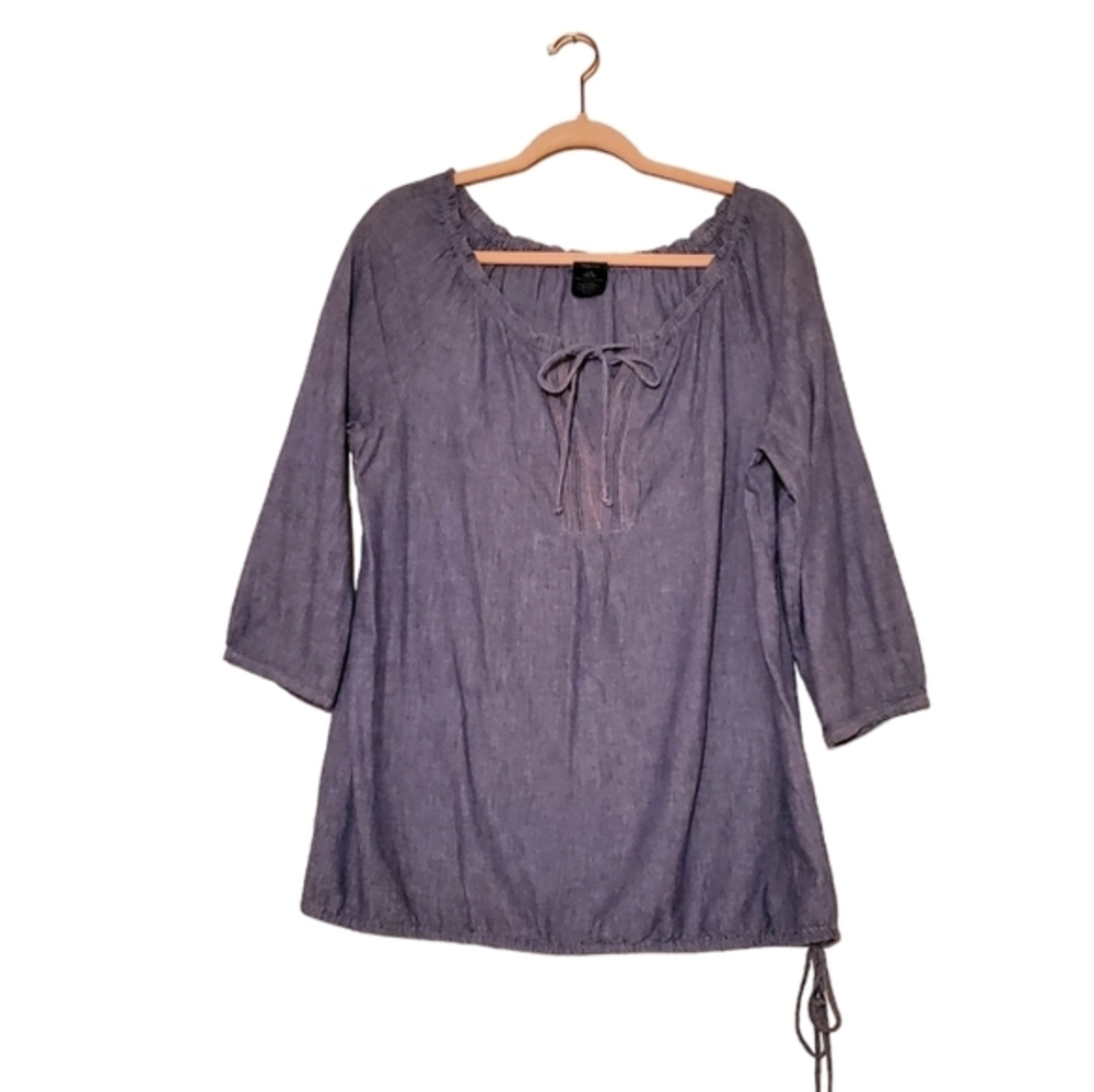 Faded Glory Jean Look Navy Blouse Top‎ Large Pullover Women Pre-owned Size Large